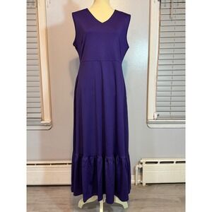 Purple Maxi Dress XL Sleeveless V Neck Flowy Tiered Hem Modest Elegant